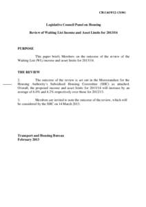 CB[removed])  Legislative Council Panel on Housing Review of Waiting List Income and Asset Limits for[removed]PURPOSE