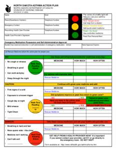 NORTH DAKOTA ASTHMA ACTION PLAN NORTH DAKOTA DEPARTMENT OF HEALTH DIVISION OF CHRONIC DISEASE SFN[removed])  The colors of a traffic light will