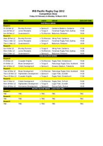 IRB Pacific Rugby Cup 2012 Competition Draw Friday 24 Februrary to Monday 19 March 2012