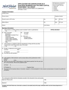 Application for Certification as a Qualified Business Eligible to Claim the Seed Capital Investment Tax Credit