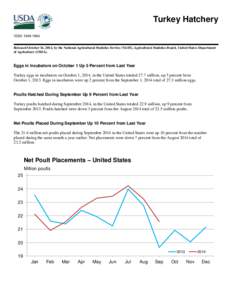 Turkey Hatchery ISSN: [removed]Released October 16, 2014, by the National Agricultural Statistics Service (NASS), Agricultural Statistics Board, United States Department of Agriculture (USDA).