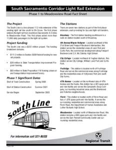 South Sacramento Corridor Light Rail Extension Phase 1 to Meadowview Road Fact Sheet The Project The Stations