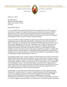 Letter to Baird re LGBTQ rights in Russia