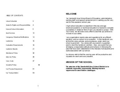 WELCOME  TABLE OF CONTENTS School Schedule  3