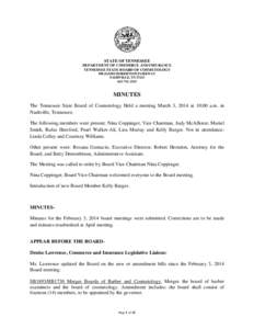 STATE OF TENNESSEE DEPARTMENT OF COMMERCE AND INSURANCE TENNESSEE STATE BOARD OF COSMETOLOGY 500 JAMES ROBERTSON PARKWAY NASHVILLE, TN[removed]2515