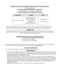 FERRIS STATE UNIVERSITY/COLLEGE OF TECHNOLOGY Transfer Guide for GLEN OAKS COMMUNITY COLLEGE Associate Degree - Electronics Technology Into Electrical-Electronics Engineering Technology