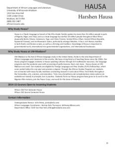 Department of African Languages and Literature University of Wisconsin-Madison 1414 Van Hise Hall 1220 Linden Drive Madison, WI[removed]2487