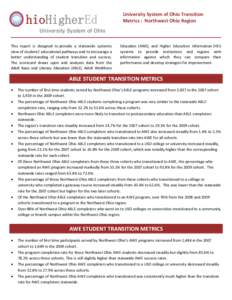 hioHigherEd  University System of Ohio Transition Metrics : Northwest Ohio Region  University System of Ohio