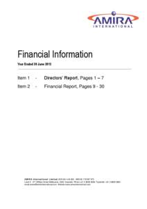 Financial Information Year Ended 30 June 2013 Item 1  -