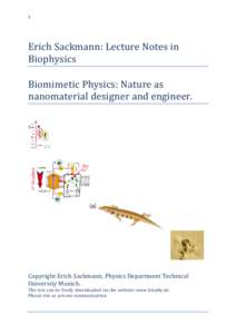 1  Erich Sackmann: Lecture Notes in Biophysics Biomimetic Physics: Nature as nanomaterial designer and engineer.