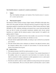 Annexure-IV Tea (Camellia sinensis, C. assamica & C. assamica ssp lasiocalyx.) I Subject These Test Guidelines shall apply to all varieties of Tea (Camellia sinensis, C. assamica