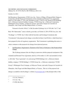 SECURITIES AND EXCHANGE COMMISSION (Release No[removed]; File No. SR-NYSEArca[removed]October 16, 2014 Self-Regulatory Organizations; NYSE Arca, Inc.; Notice of Filing of Proposed Rule Change in Connection with the Pr