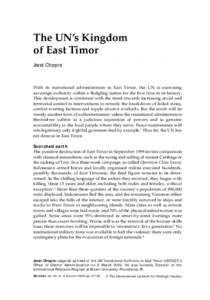 The UN’s Kingdom of East Timor 27  The UN’s Kingdom of East Timor ○