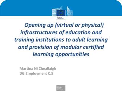 Opening up (virtual or physical) infrastructures of education and training institutions to adult learning and provision of modular certified learning opportunities Martina Ní Cheallaigh