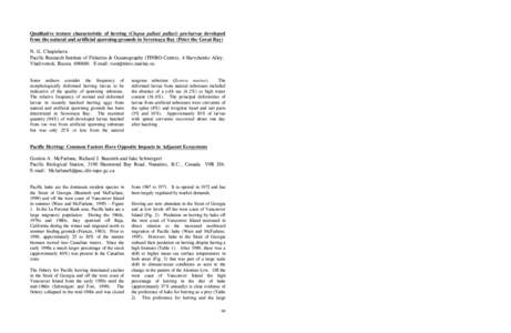 Qualitative texture characteristic of herring (Clupea pallasi pallasi) pre-larvae developed from the natural and artificial spawning-grounds in Severnaya Bay (Peter the Great Bay) Qualitative texture characteristic of he