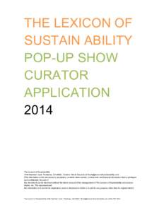 THE LEXICON OF SUSTAIN ABILITY POP-UP SHOW CURATOR APPLICATION 2014