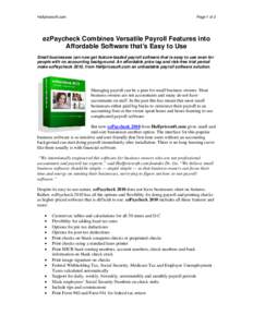 Halfpricesoft.com  Page 1 of 2 ezPaycheck Combines Versatile Payroll Features into Affordable Software that’s Easy to Use