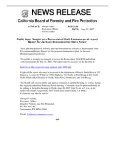 N EWS R ELEASE California Board of Forestry and Fire Protection CONTACT: George Gentry Executive Officer[removed]