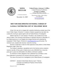 NEWS RELEASE United States Attorney’s Office Central District of California George S. Cardona