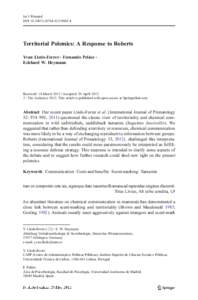 Int J Primatol DOIs10764Territorial Polemics: A Response to Roberts Yvan Lledo-Ferrer & Fernando Peláez & Eckhard W. Heymann
