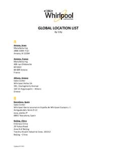     GLOBAL LOCATION LIST   by City   