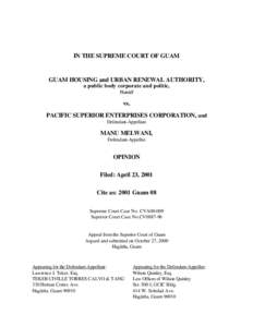 IN THE SUPREME COURT OF GUAM  GUAM HOUSING and URBAN RENEWAL AUTHORITY, a public body corporate and politic, Plaintiff