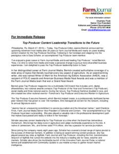 Microsoft Word - 032714_FJM Press Release_Top Producer Content Leadership Transitions to the Future