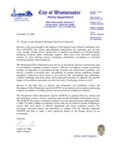 City of Westminster Letter to Orange County Human Trafficking Task Force Community