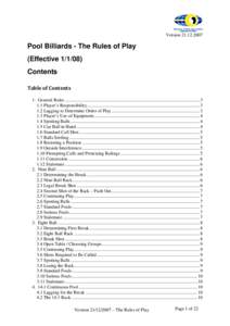 Version[removed]Pool Billiards - The Rules of Play (Effective[removed]Contents Table of Contents