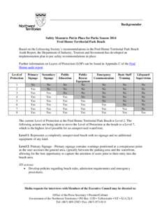 Backgrounder  Safety Measures Put in Place for Parks Season 2014 Fred Henne Territorial Park Beach Based on the Lifesaving Society’s recommendations in the Fred Henne Territorial Park Beach Audit Report, the Department