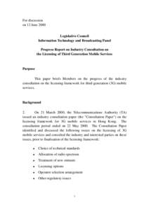 For discussion on 12 June 2000 Legislative Council Information Technology and Broadcasting Panel Progress Report on Industry Consultation on the Licensing of Third Generation Mobile Services