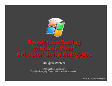 Penetration Testing Windows Vista BitLocker Drive Encryption