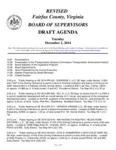 REVISED Fairfax County, Virginia BOARD OF SUPERVISORS DRAFT AGENDA Tuesday December 2, 2014