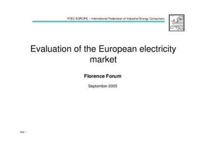 IFIEC EUROPE – International Federation of Industrial Energy Consumers  Evaluation of the European electricity market Florence Forum September 2005