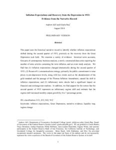 Inflation Expectations and Recovery from the Depression in 1933: Evidence from the Narrative Record Andrew Jalil and Gisela Rua* August 2014 PRELIMINARY VERSION Abstract