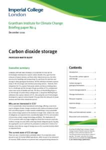 Grantham Institute for Climate Change Briefing paper No 4 December 2010 Carbon dioxide storage professor Martin Blunt