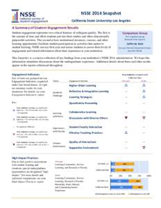 NSSE 2014 Snapshot California State University-Los Angeles A Summary of Student Engagement Results Comparison Group  Student engagement represents two critical features of collegiate quality. The first is