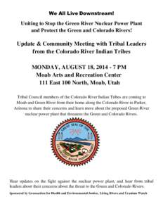 We All Live Downstream!  Uniting to Stop the Green River Nuclear Power Plant and Protect the Green and Colorado Rivers!  Update & Community Meeting with Tribal Leaders