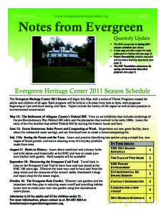 SPRING[removed]www.evergreenheritagecenter.org VOLUME 3, ISSUE 1