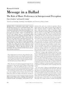 P SY CH OL OG I C AL S CIE N CE  Research Article Message in a Ballad The Role of Music Preferences in Interpersonal Perception