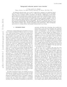 LA-UR[removed]Integrated coherent matter wave circuits C. Ryu and M. G. Boshier  arXiv:1410.8814v1 [cond-mat.quant-gas] 31 Oct 2014