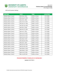 [removed]Statutory Deans’ Council Meetings Chronological Listing  SAB (South Academic Building)