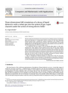 Three-dimensional LBE simulations of a decay of liquid dielectrics with a solute gas into the system of gas&#x2013;vapor channels under the action of strong electric fields