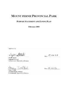 MOUNT FERNIE PROVINCIAL PARK PURPOSE STATEMENT AND ZONING PLAN February 2003