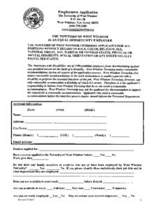 Application for employment / Windsor Township / West Windsor / Management / Employment / Recruitment / Human resource management