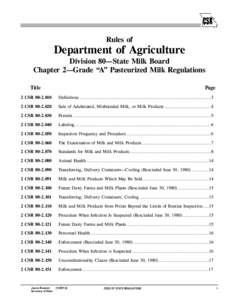 Raw milk / Grade A Pasteurized Milk Ordinance / Pasteurization / Dairy farming / Dairy product / Dairy / Powdered milk / Somatic cell count / Evaporated milk / Milk / Food and drink / Livestock