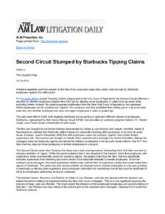 The American Lawyer: Second Circuit Stumped by Starbucks Tipping Claims