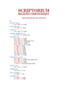 Table alphabétique des recenseurs K KALATZI, Maria XLIX • 1995 • n° 2 : B 610  KAPPLER, René
