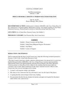 COASTAL CONSERVANCY Staff Recommendation February 3, 2006 PRINCE MEMORIAL GREENWAY PIERSON REACH RESTORATION File No[removed]Project Manager: Betsy Wilson