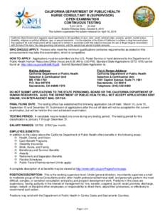 CALIFORNIA DEPARTMENT OF PUBLIC HEALTH NURSE CONSULTANT III (SUPERVISOR) OPEN EXAMINATION CONTINUOUS TESTING TJ21[removed]3H1AD